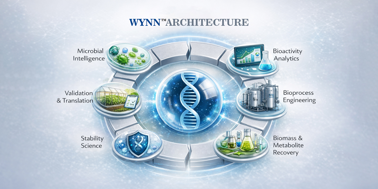 Wynn six-pillar architecture diagram showing the platform flow